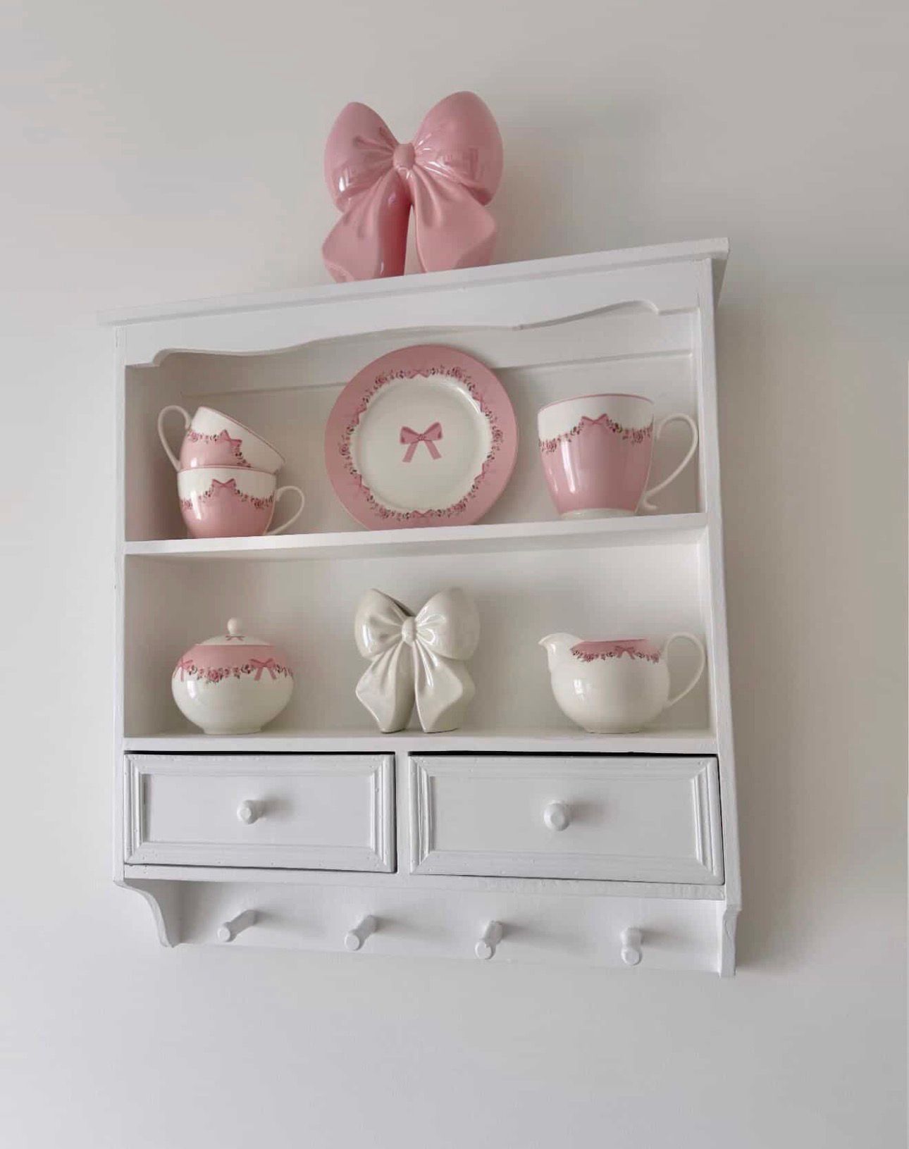 Bacheca in legno bianco con cassetti  - 56x13x60 cm - Clayre e Eef